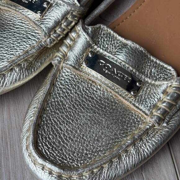 Coach Fredrica Metallic Gold Pebbled Leather Womens Loafers Size 6.5 Flats - Picture 9 of 9